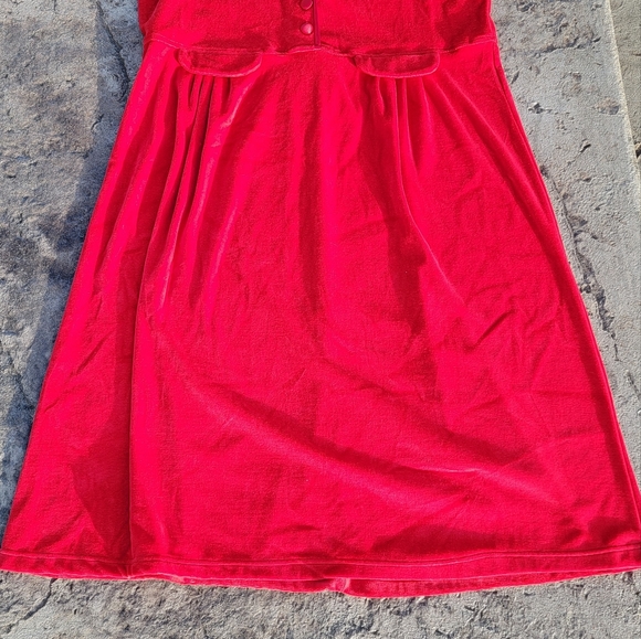 Red plush material dress cover up - Picture 2 of 7